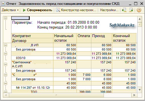 Отчет 1С для конфигурации 1С Бухгалтерия 8.2. «Задолженность перед поставщиками и покупателями»