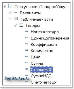 Реквизит «СтавкаНДС» в дереве метаданных конфигурации 1С
